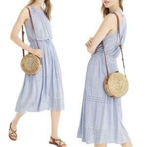 J. Crew Point Sur Dress Cinched Shale Blue Linen Blend Sweater Midi NWT‎ XS